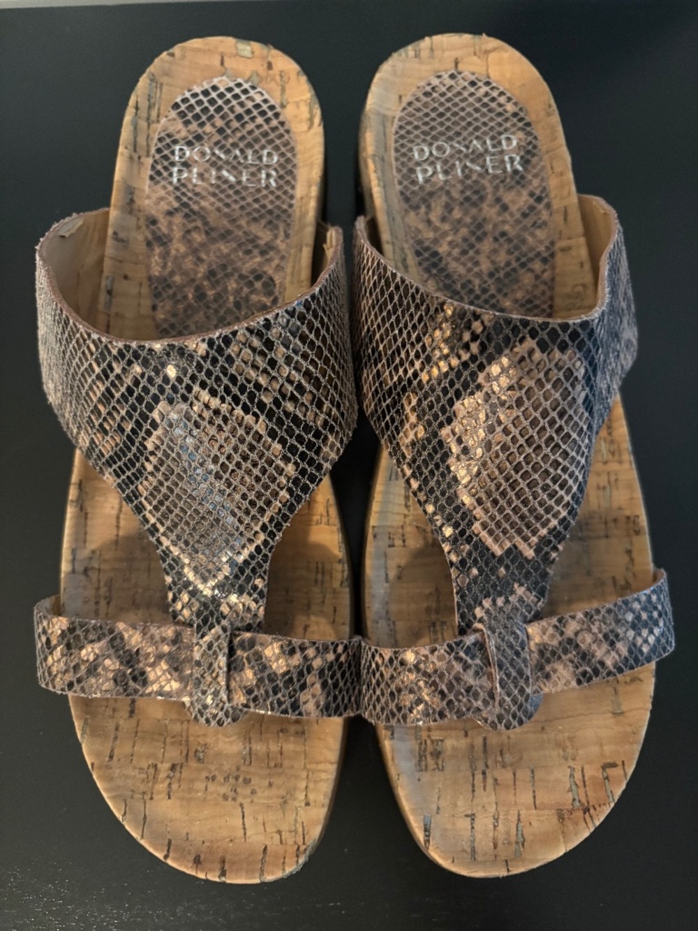 Donald Pliner Faina Bronze Snake Embossed Sandals 10M